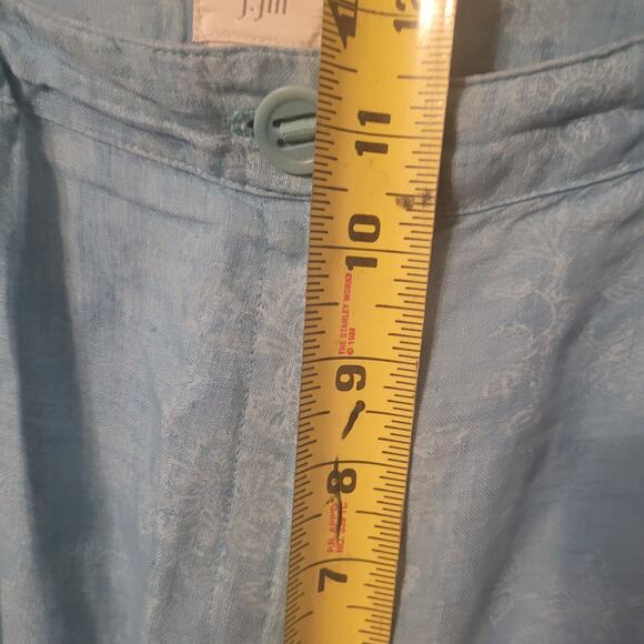 J Jill 100% Linen Cargo Pants Womens 10 Blue Thin Belt Wide Leg Light Pattern - Picture 7 of 9